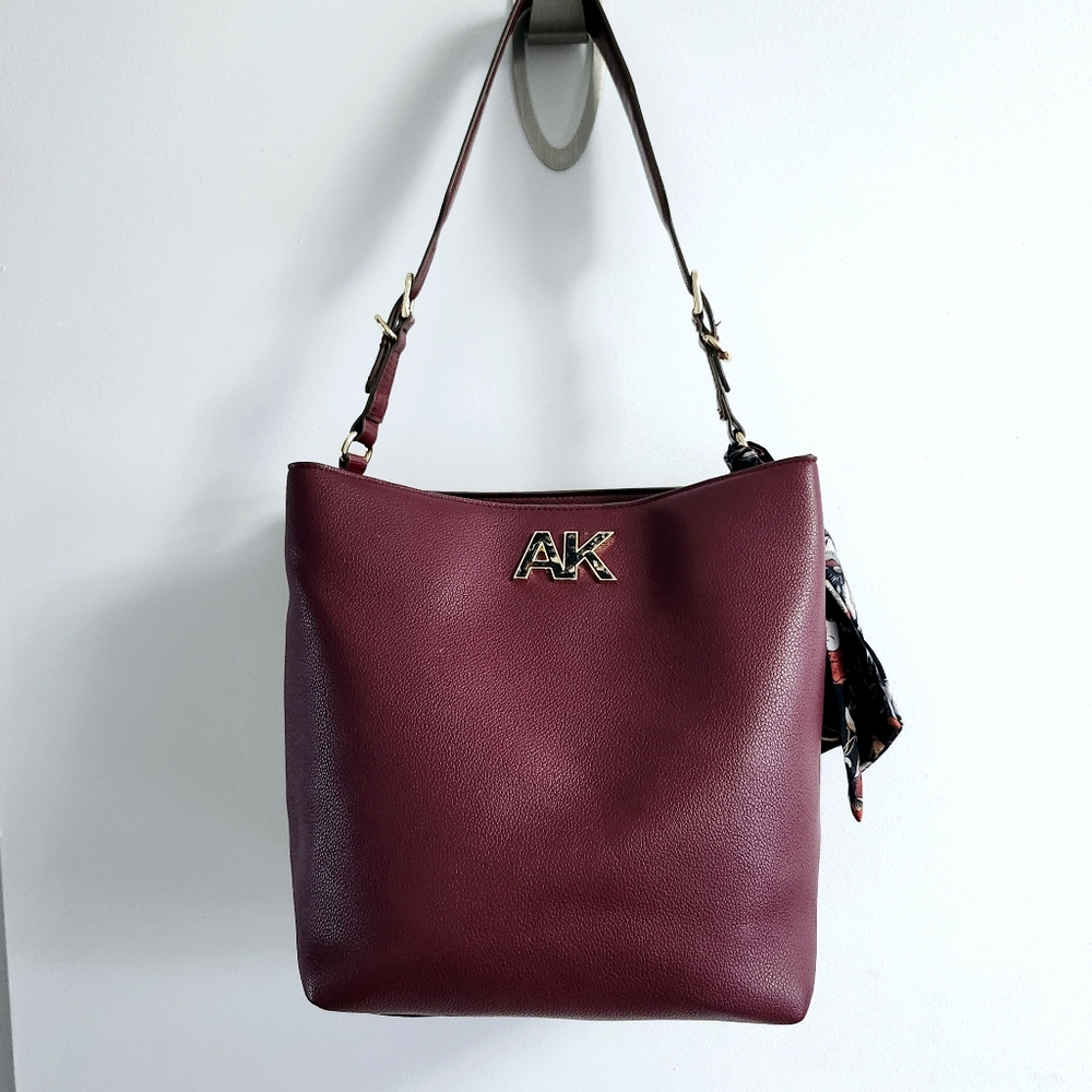 ANNE  KLEIN Shoulder Bag Maroon Purse w/ scarf - Picture 11 of 14